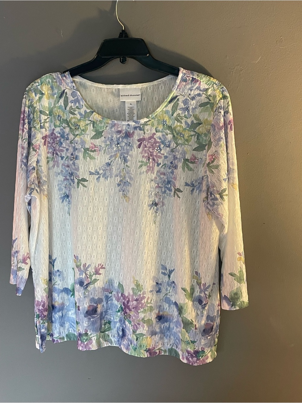 Alfred Dunner White Floral Scoop Neck Women's Top XL